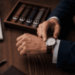 Belle montre homme automatique cuir sur table