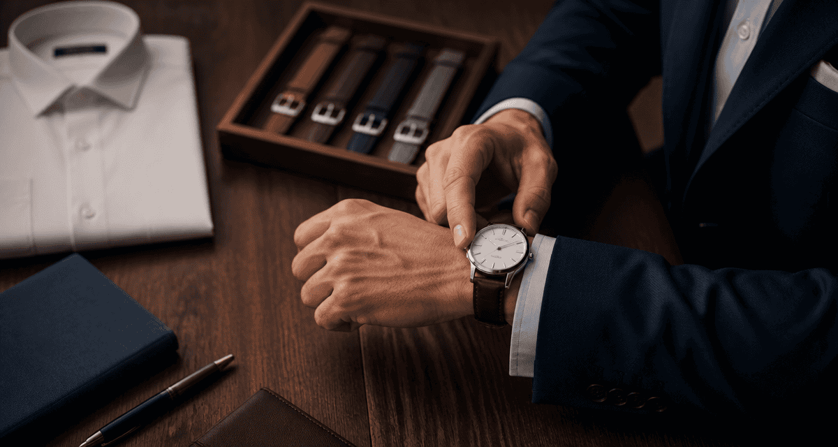 Belle montre homme automatique cuir sur table