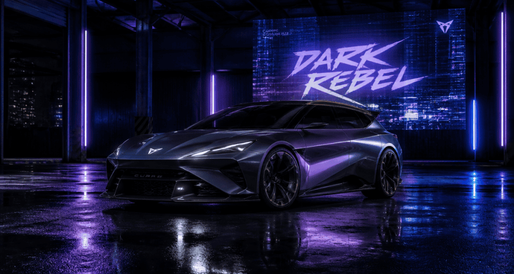 Cupra Dark Rebel prix dans hangar industriel de nuit