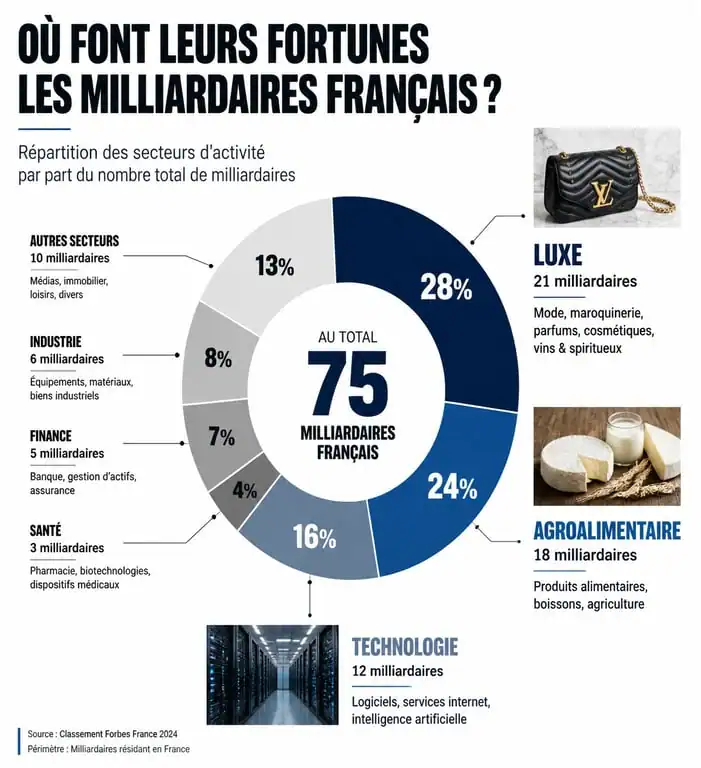 Répartition des secteurs d'activité des plus riches de France