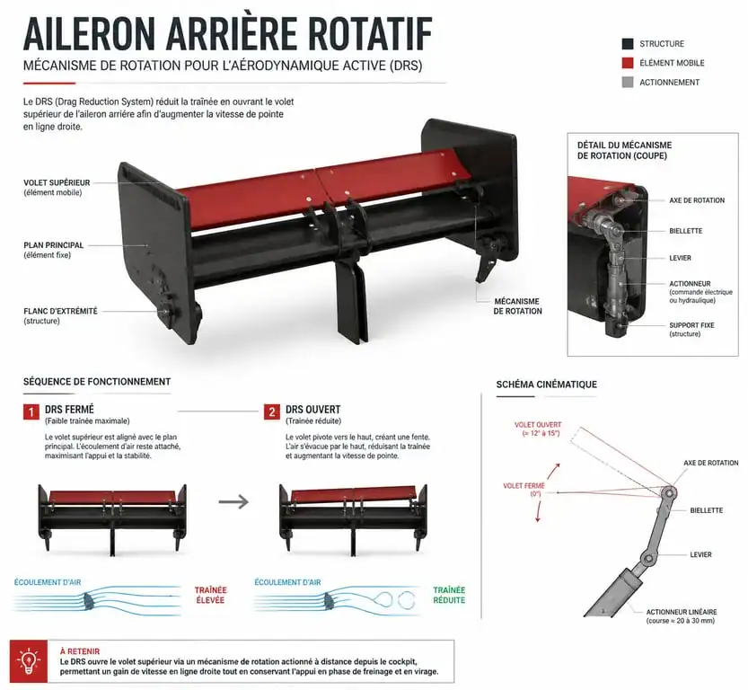 Schéma technique de l'aileron arrière rotatif Macarena de la Ferrari F1 lors des essais hivernaux