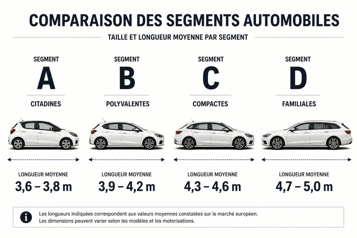 Infographie comparative des longueurs de voiture par segment automobile