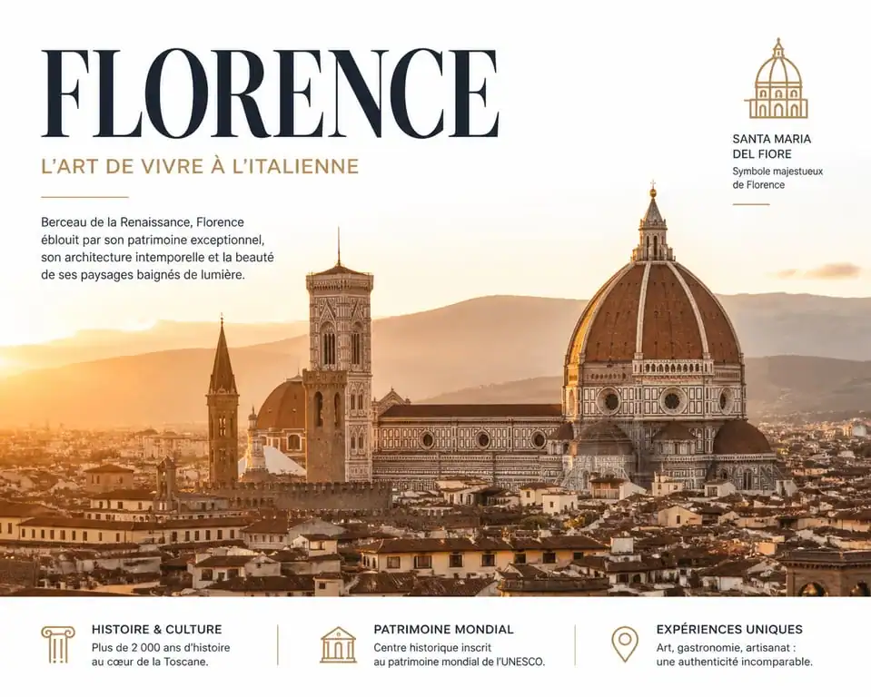Vue panoramique de Florence, la plus belle ville d'Italie, au coucher du soleil