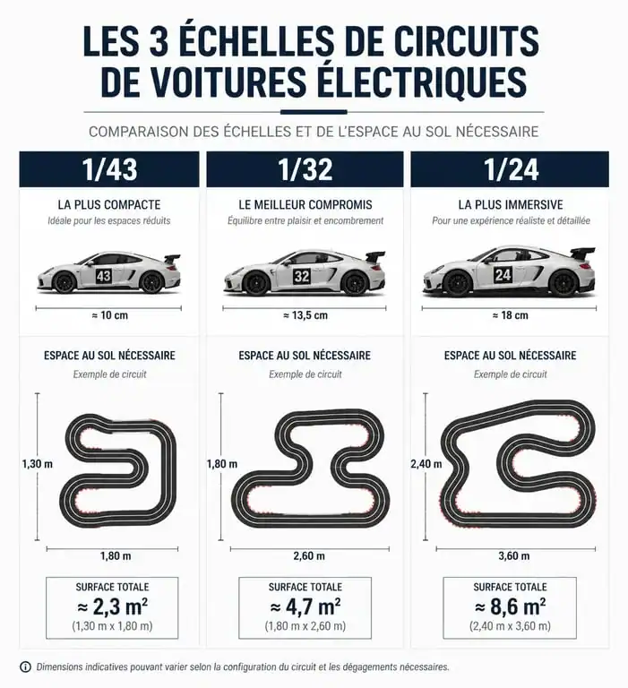 Comparatif des échelles de circuit voiture electrique 1/43, 1/32 et 1/24