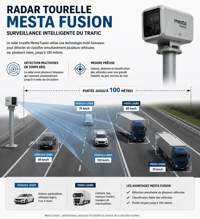 Schéma technique du fonctionnement d'un radar tourelle Mesta Fusion sur la route