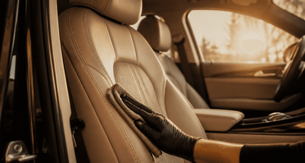 entretien sieges en cuir voiture gros plan nettoyage