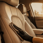 entretien sieges en cuir voiture gros plan nettoyage