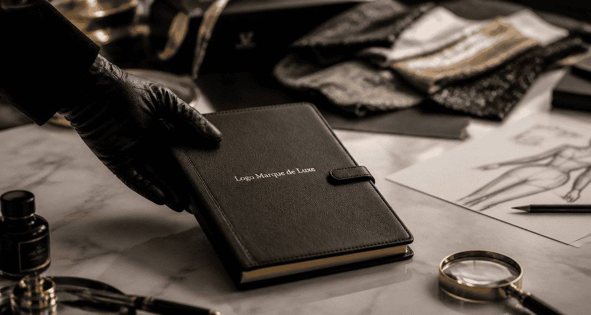 logo marque de luxe sur carnet cuir
