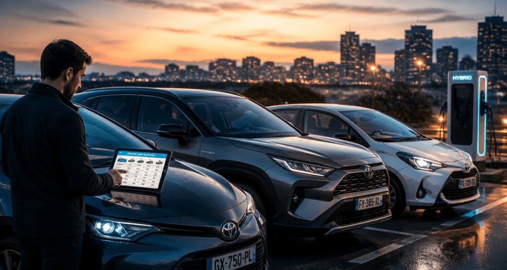 meilleure voiture hybride trois modèles parking