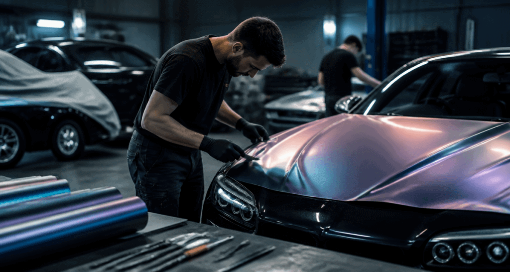 prix covering voiture technicien pose film vinyle