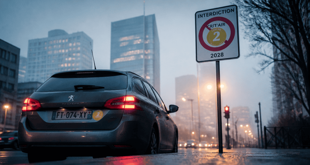 Quand interdiction Crit'Air 2 diesel voiture panneau 2028