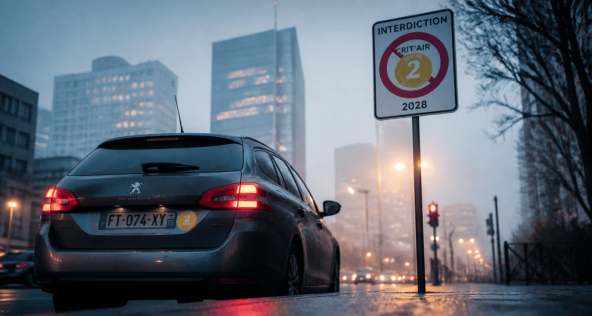 Quand interdiction Crit'Air 2 diesel voiture panneau 2028