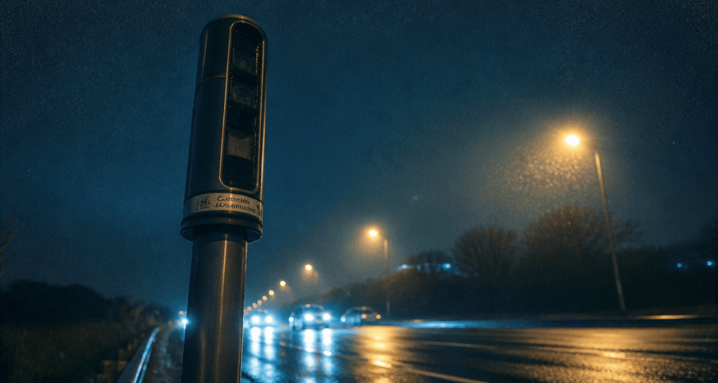 radar tourelle sur route française la nuit