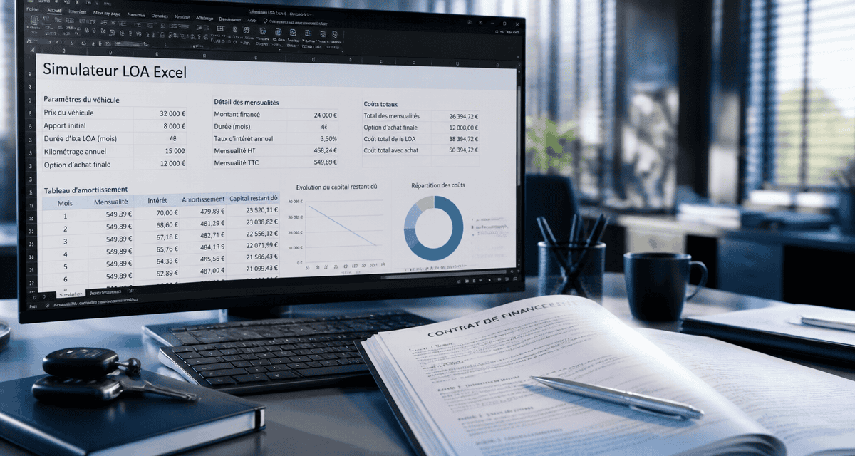 simulateur calcul loa excel sur écran avec contrat et clés