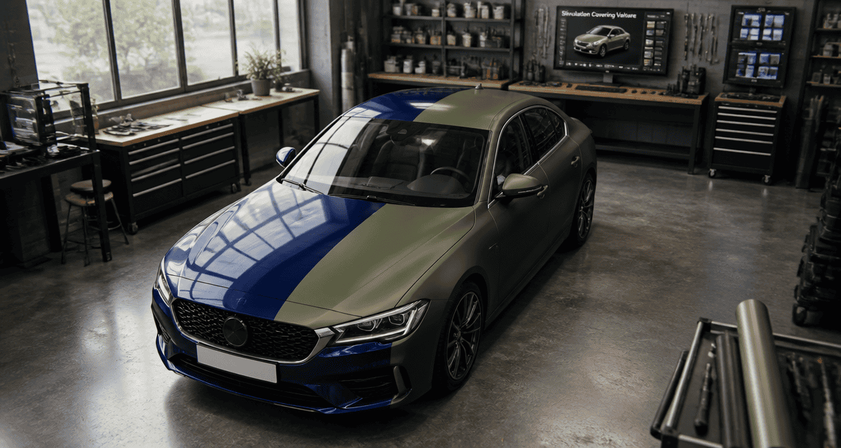 simulation covering voiture sur berline en atelier