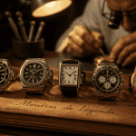 top 10 montre de luxe alignées sur carnet cuir