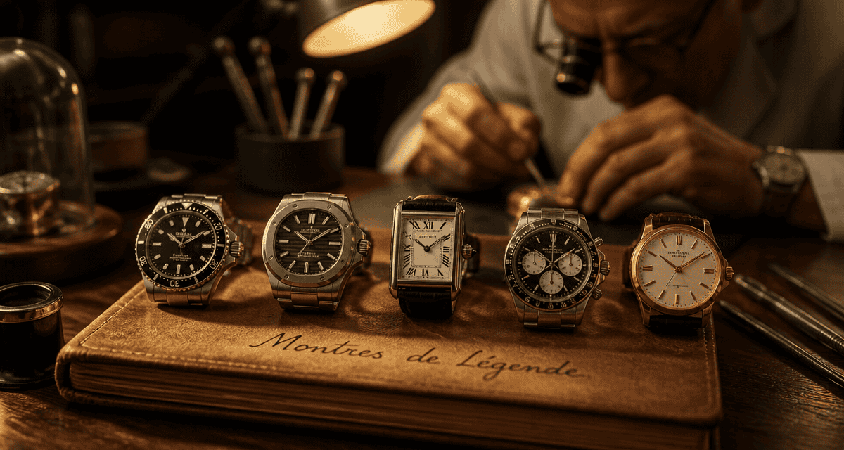 top 10 montre de luxe alignées sur carnet cuir
