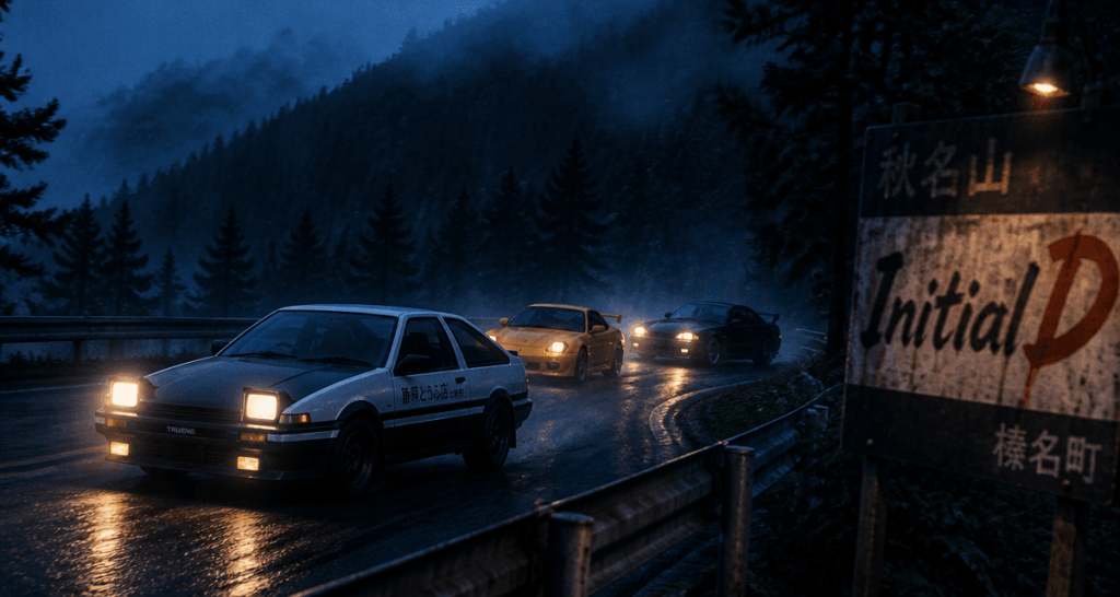 voiture initiale d ae86 rx7 dérive montagne