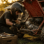 Voiture thermique enfant garçon vérifie moteur