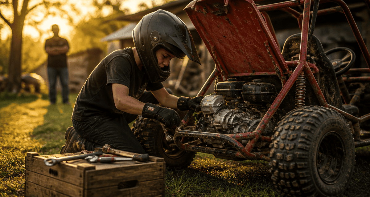 Voiture thermique enfant garçon vérifie moteur