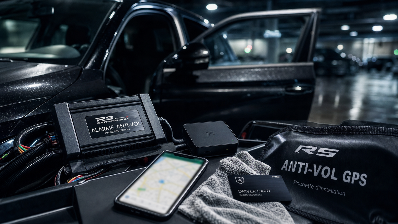 Alarme voiture avec boîtier GPS et capteurs anti-vol