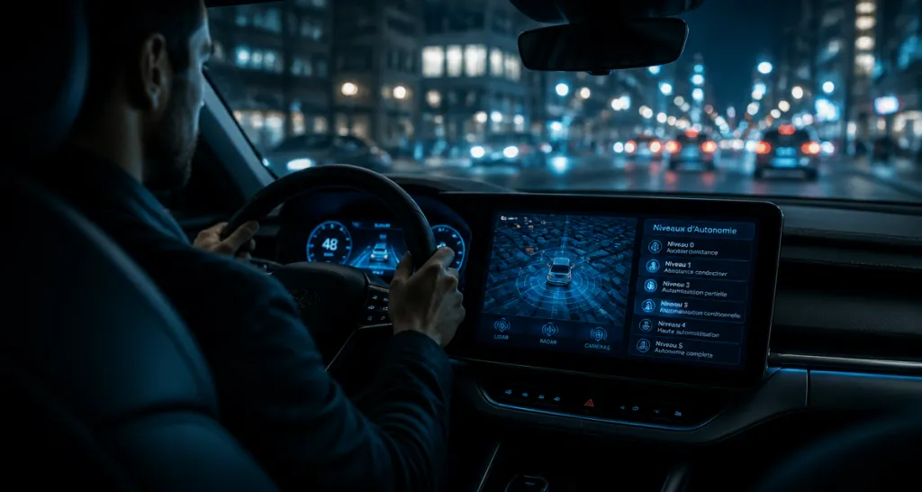 Habitacle voiture conduite autonome de nuit