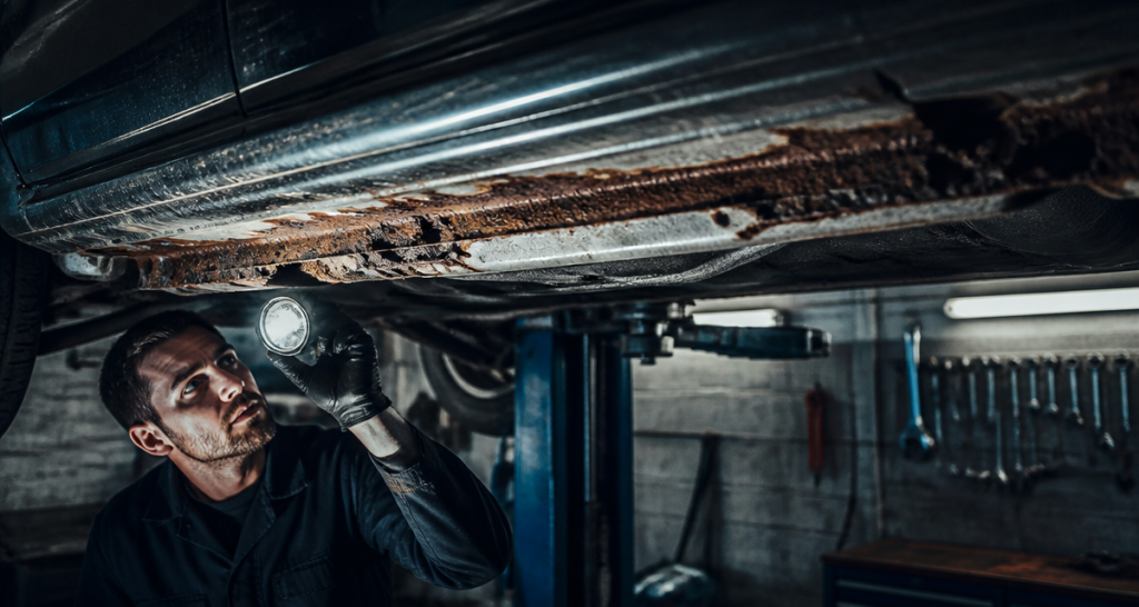 corrosion voiture sous châssis rouillé