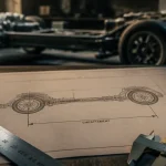 Empattement voiture : schéma sur feuille technique en atelier