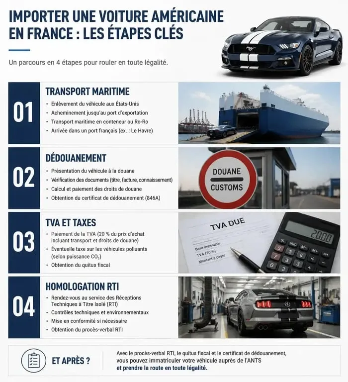 Étapes clés de l'importation et homologation d'une voiture américaine en France