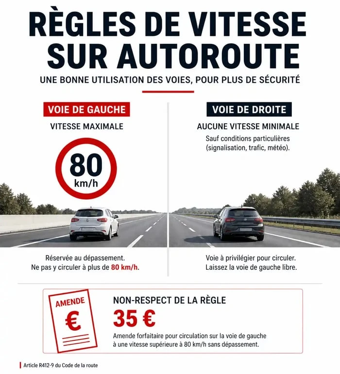 Infographie sur la vitesse minimum sur autoroute à droite et à gauche