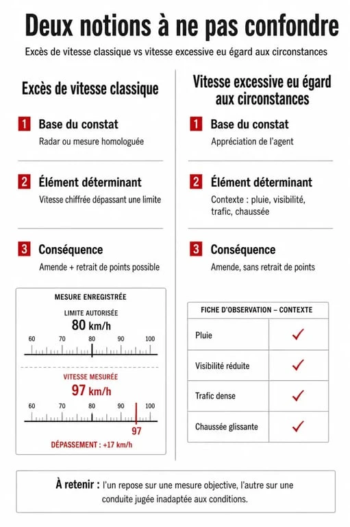 Comparatif entre excès de vitesse classique et vitesse excessive eu égard aux circonstances