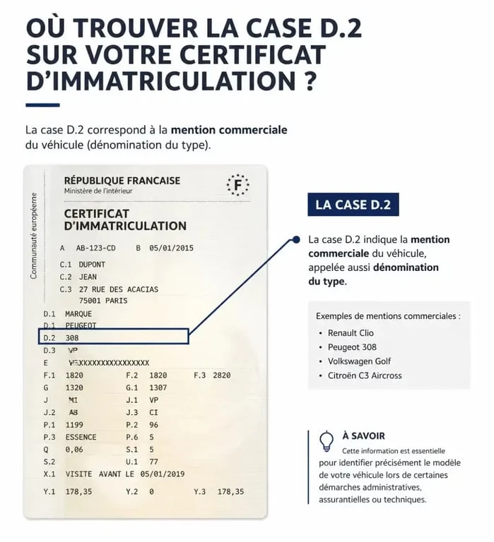 Localisation du code moteur sur la carte grise en case D.2