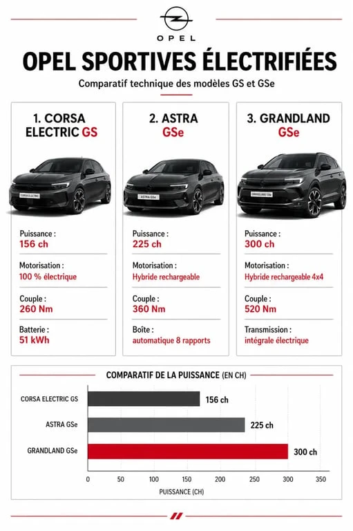 Comparatif des modèles Opel sport : caractéristiques techniques de la gamme GSe et GS