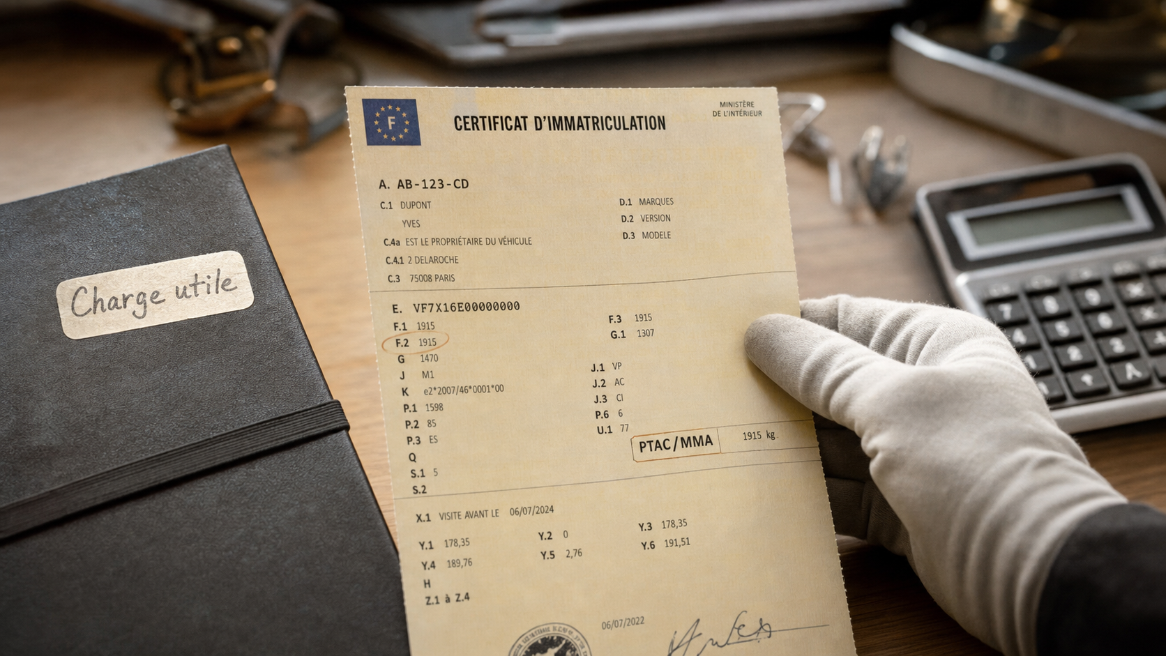 F2 carte grise : certificat, charge utile et PTAC/MMA