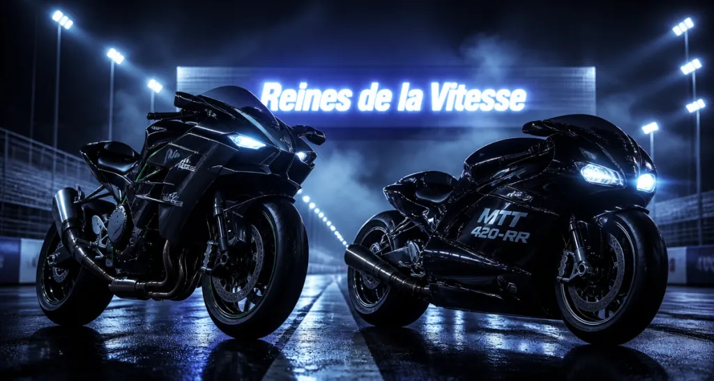 Kawasaki Ninja H2R et MTT 420-RR côte à côte moto la plus rapide du monde