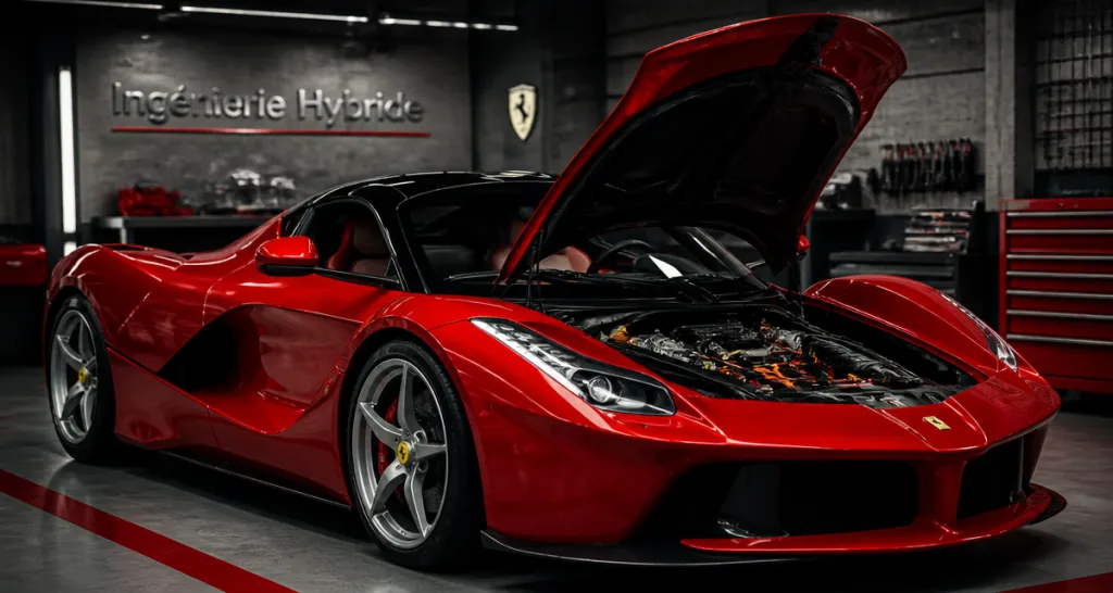 La Ferrari LaFerrari rouge moteur hybride atelier