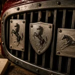 Logo voiture cheval : écussons gravés de chevaux sur calandre