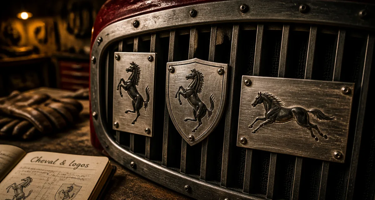 Logo voiture cheval : écussons gravés de chevaux sur calandre