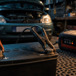 Recharger batterie voiture : pinces sur bornes (+) et (-)
