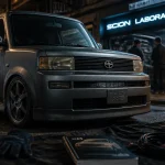 Scion auto : Scion xB grise urbaine, néon Scion Laboratoire