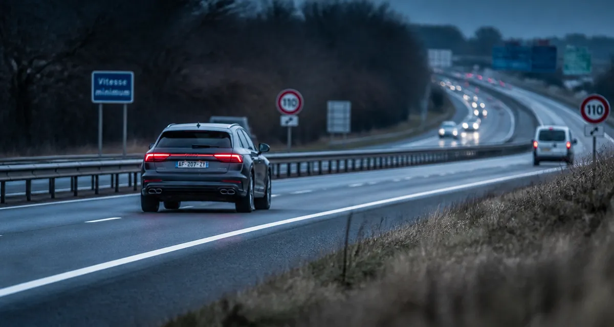 Vitesse minimum sur autoroute à droite : véhicules sur voie et glissière
