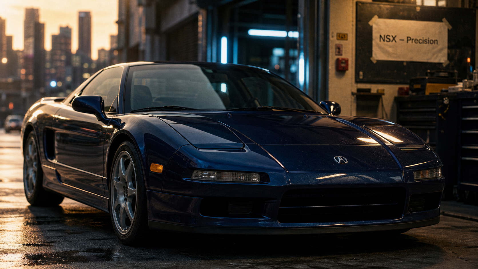 Acura/Honda NSX bleue, vue avant, supercar japonaise