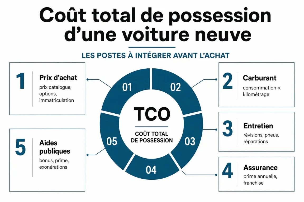 Infographie du coût total de possession pour une voiture neuve à moins de 10000 euros en 2024