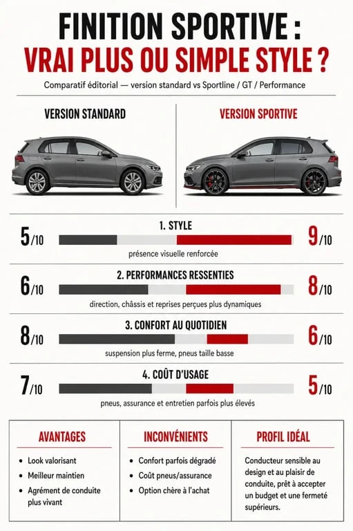 Avis véhicule série sportline gt performance : infographie comparative entre version standard et version sportive