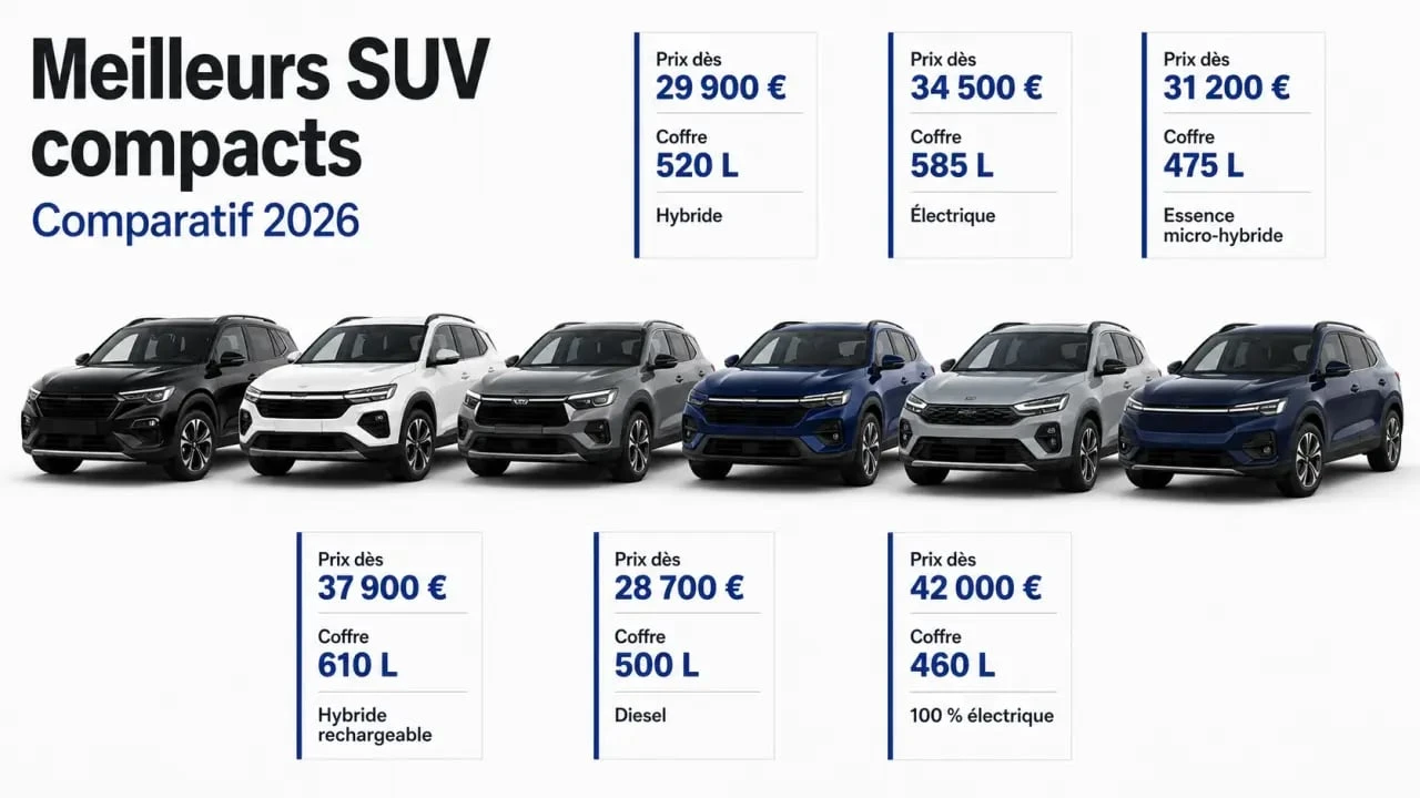 Comparatif meilleur suv compact avec prix, coffre et motorisations