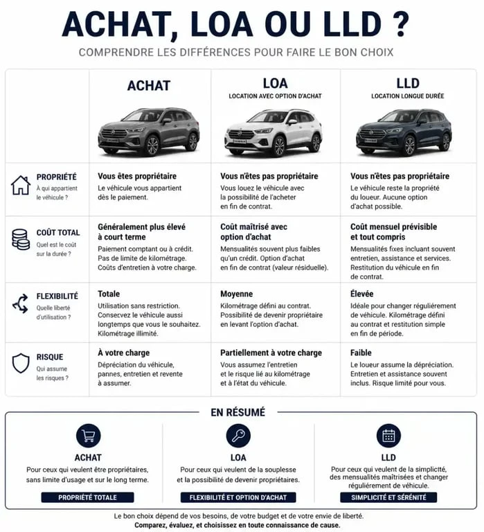 Tableau comparatif achat voiture vs leasing LOA et LLD