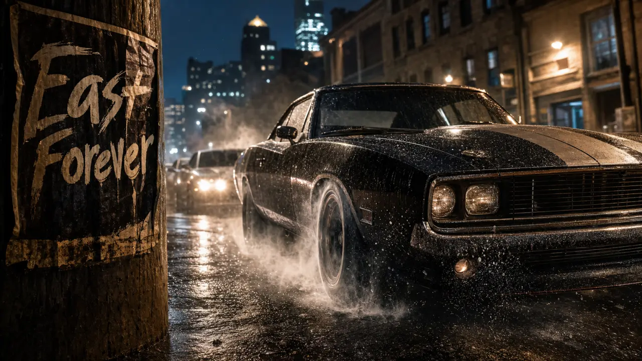 Fast and Furious 11 Fast Forever : affiche nuit urbaine avec voiture