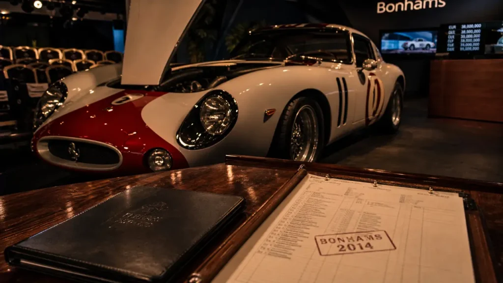 Ferrarie la plus chere : Ferrari 250 GTO en vente aux enchères, vue salle