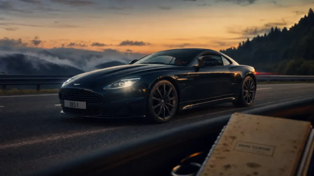 GT voiture grand tourisme au crépuscule, photo cinématique