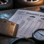 Tableau pression pneu voiture : sous-gonflage, sur-gonflage, charge, manomètre